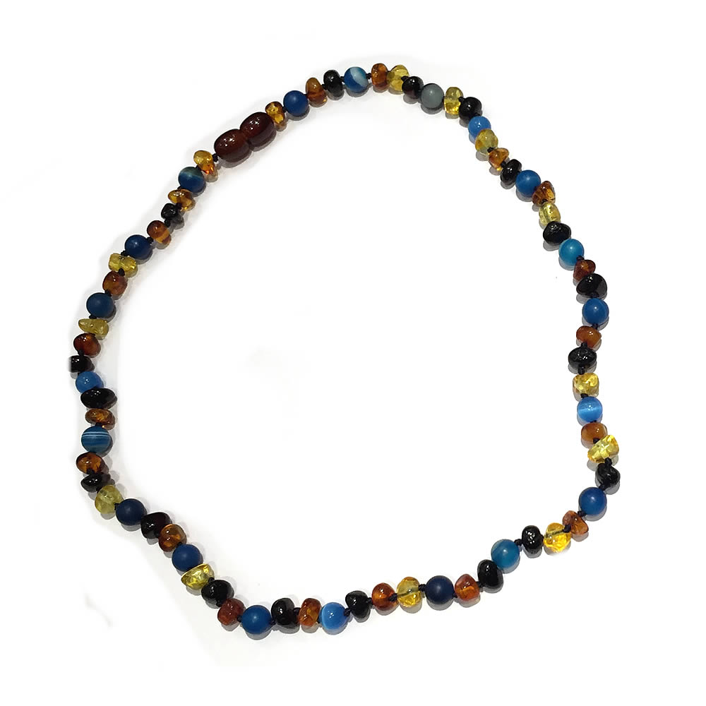 50cm  Amber and Semi Precious Stone necklace -  BLUE
